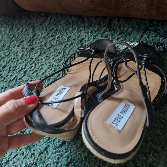Steve Madden Starlight Black Strappy Wedge Espadrilles 9M - Picture 9 of 15